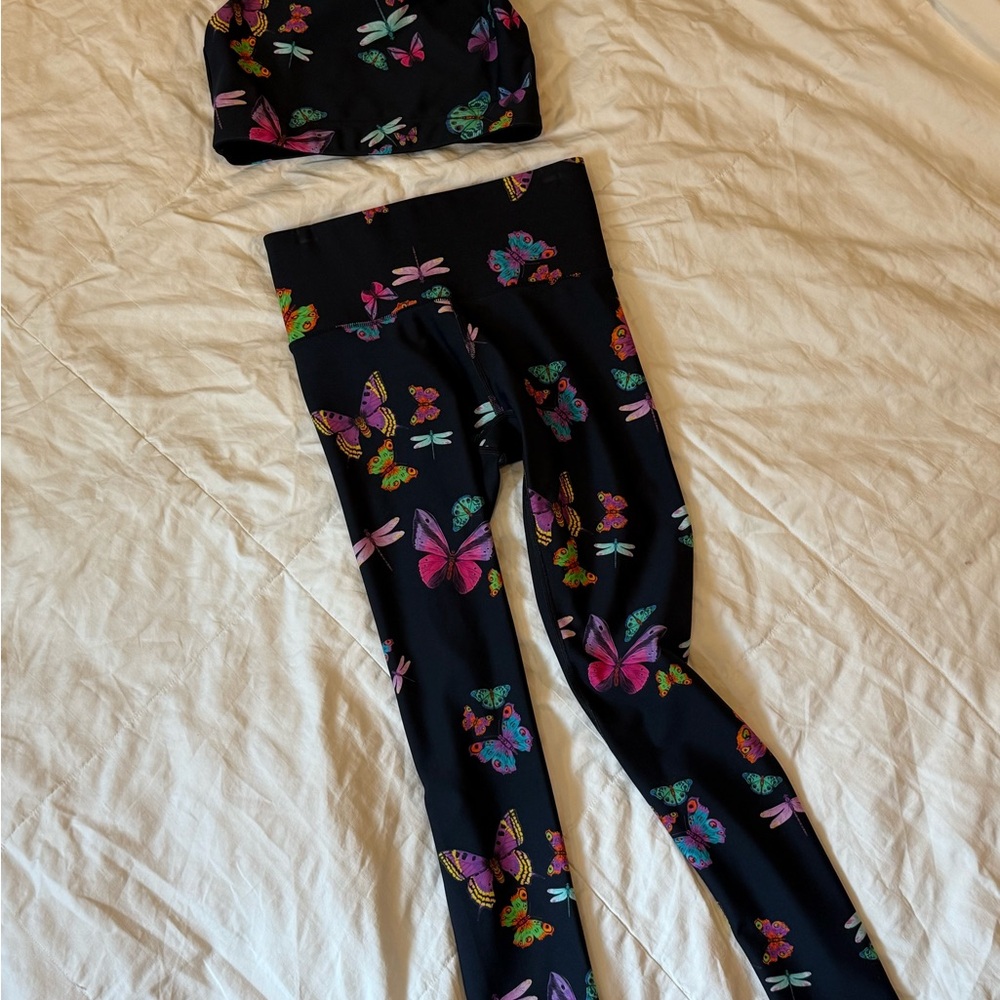 Terez Black Leggings with Colorful Butterfly & Dragonfly Print